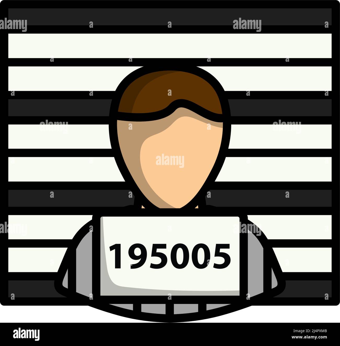 Prigioniero di fronte al muro con icona Scala. Contorno grassetto modificabile con disegno di riempimento a colori. Illustrazione vettoriale. Illustrazione Vettoriale