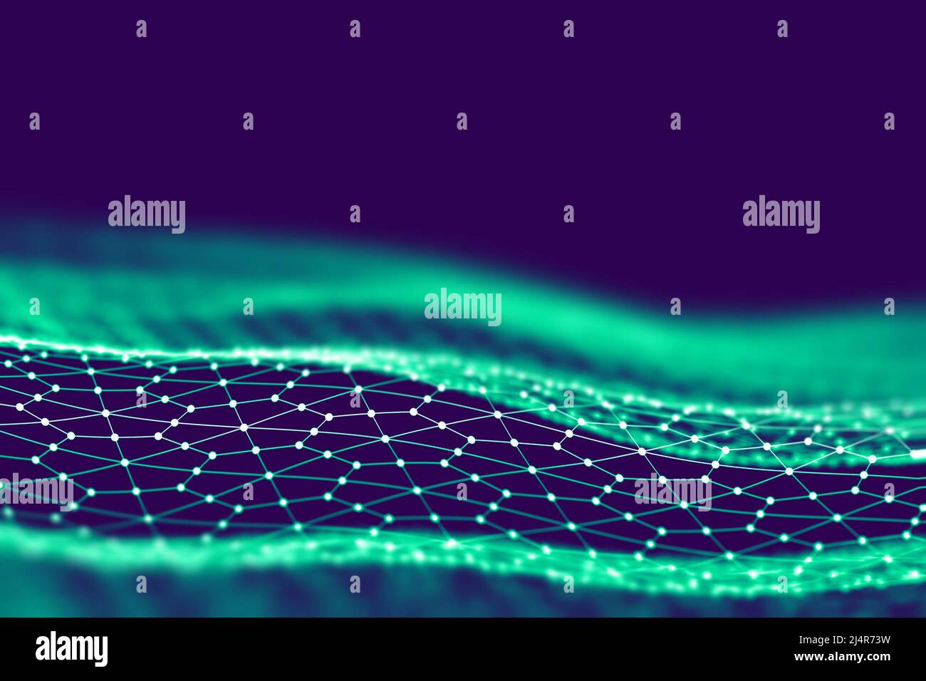 Background tecnologico di rete. Futuristico sfondo blu tecnologico. Filo 3D in poli basso. Intelligenza artificiale dell'intelligenza artificiale. Illustrazione dello spazio Scy fi Foto Stock