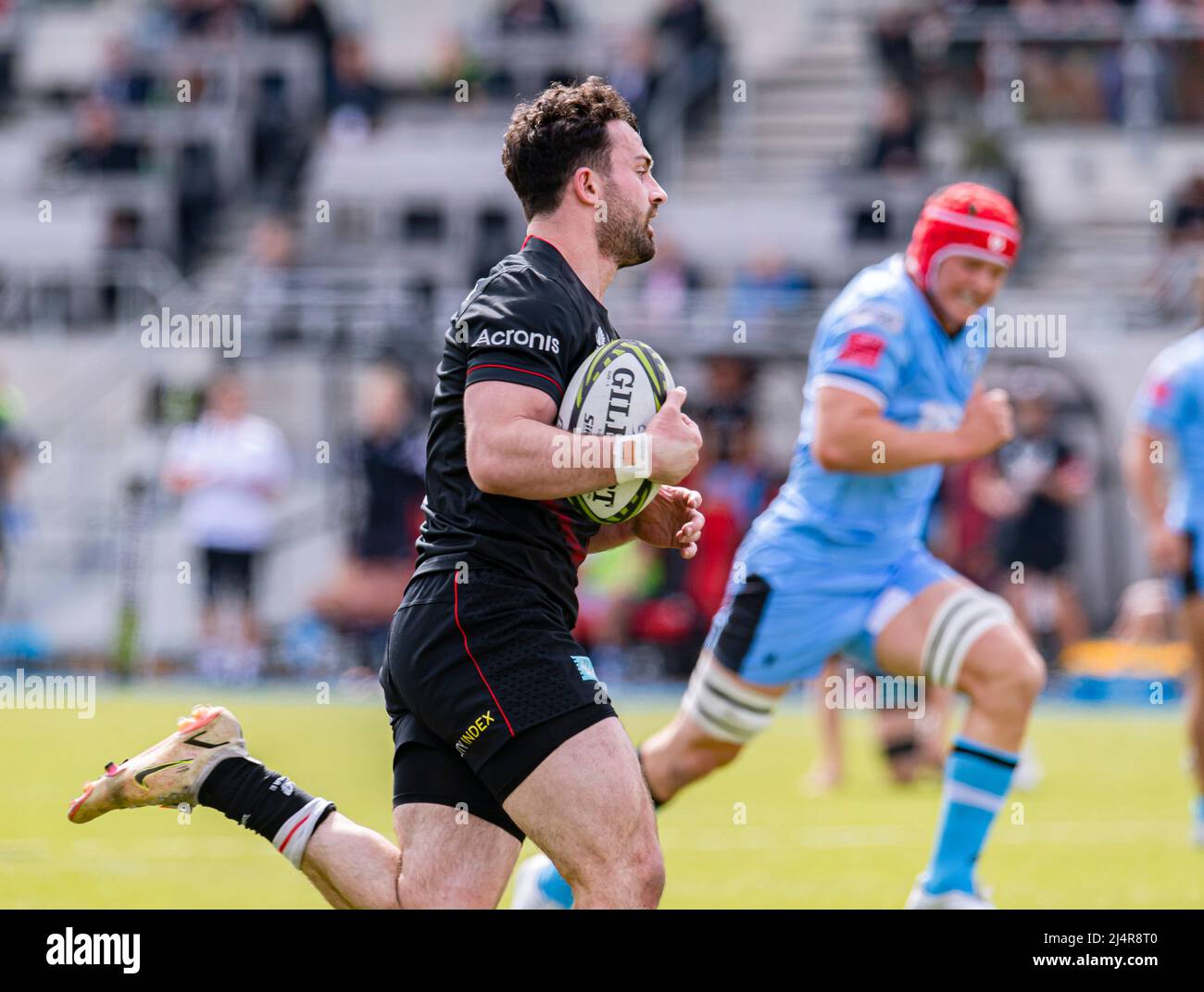 LONDRA, REGNO UNITO. 17th, Apr 2022. Dom Morris di Saracens in azione durante L'EPCR Challenge Cup Match tra Saracens vs Cardiff Blues allo StoneX Stadium di domenica 17 aprile 2022. LONDRA INGHILTERRA. Credit: Taka G Wu/Alamy Live News Foto Stock