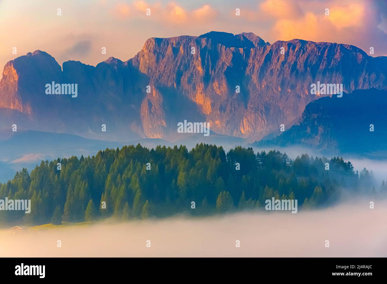 L'Alpe di Siusi è un altopiano dolomitico e il più grande prato alpino d'alta quota d'Europa. Situato nella provincia dell'Alto Adige Foto Stock