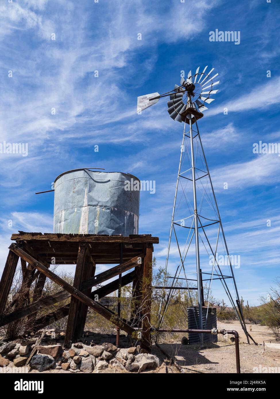 Mulino a vento, Bates Well Ranch, Organ Pipe Cactus National Monument, Arizona. Foto Stock