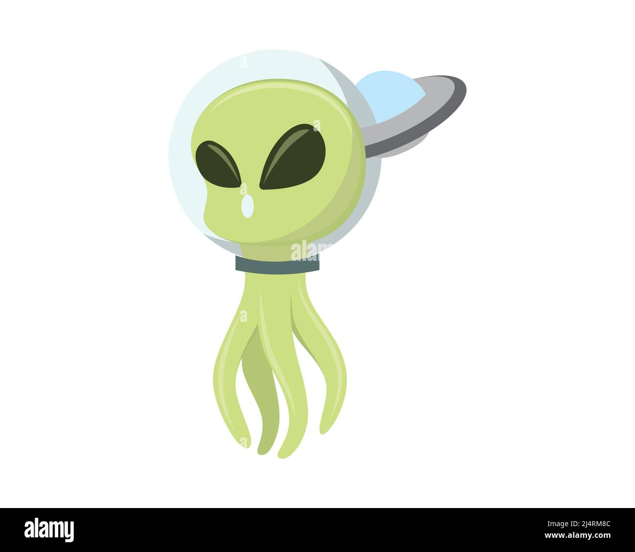 Carino e dolce Alien con Flying Ufo dietro Illustration Vector Illustrazione Vettoriale