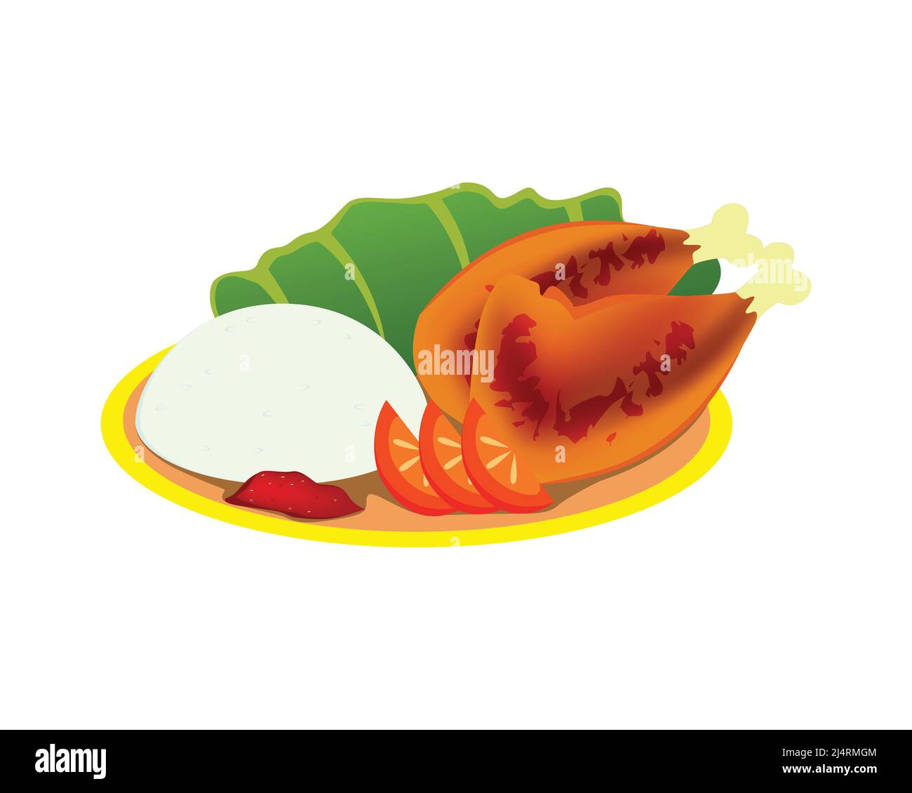Pacchetto dettagliato di pollo grigliato o panificio Ayam con vettore per l'illustrazione di riso e verdure Illustrazione Vettoriale