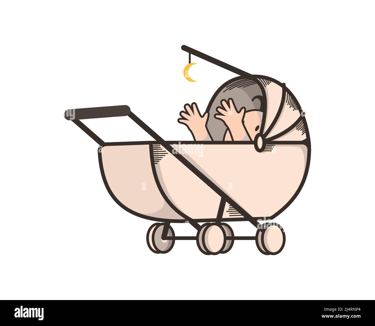 Carino e giocoso bambino su Stroller Illustrazione Vector Illustrazione Vettoriale