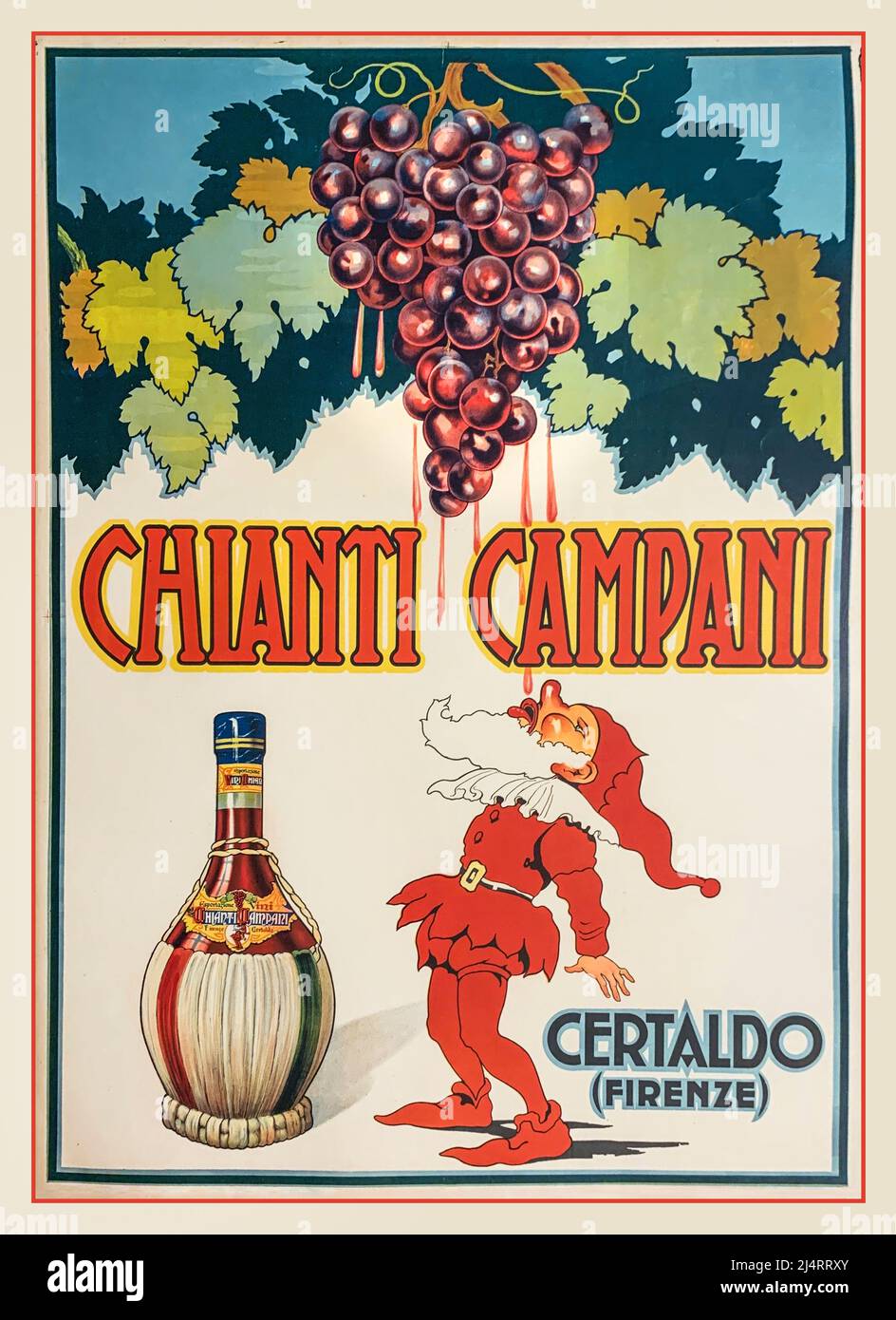 ROSSO CHIANTI POSTER vino Vintage 1940 poster pubblicitario per IL CHIANTI CAMPANI Certaldo Firenze Firenze Italia Foto Stock