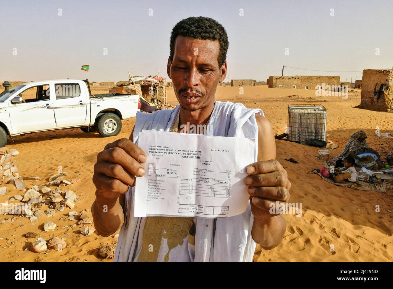 Mauritania, Chinguetti, bolletta dell'acqua Foto Stock