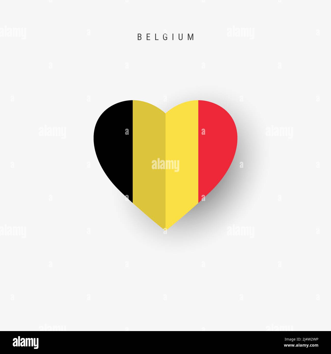 Bandiera a forma di cuore del Belgio. Carta Origami taglio bandiera nazionale belga. 3D illustrazione vettoriale isolata su bianco con ombra morbida. Illustrazione Vettoriale