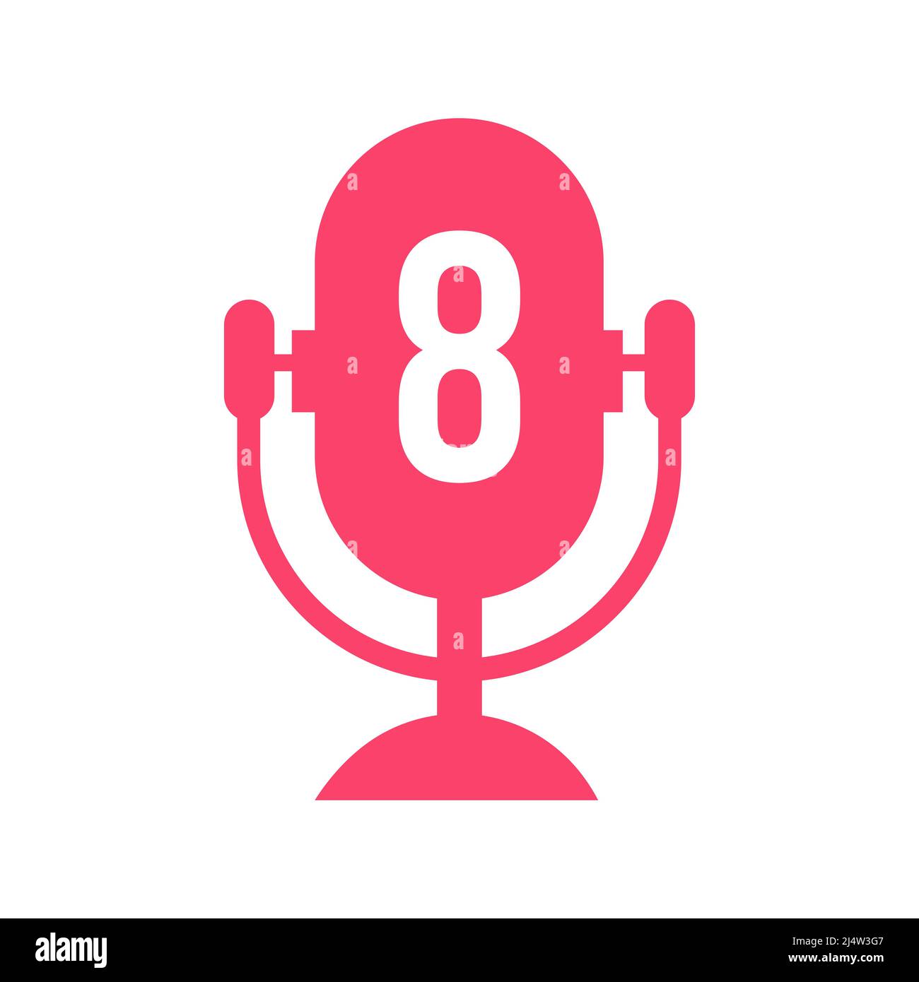 Logo della radio podcast su Letter 8 Design Using Microphone Template. DJ Music, Podcast Logo Design, Mix Audio Broadcast Vector Illustrazione Vettoriale