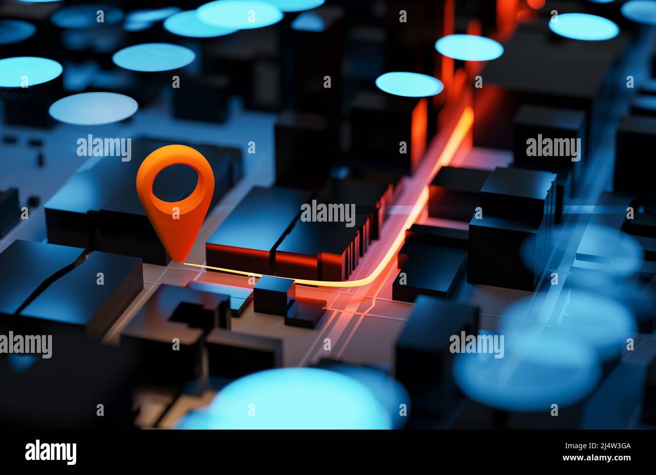 Tecnologia GPS per la pianificazione dei percorsi nelle aree urbane. Rendering dell'icona di navigazione 3D. Foto Stock