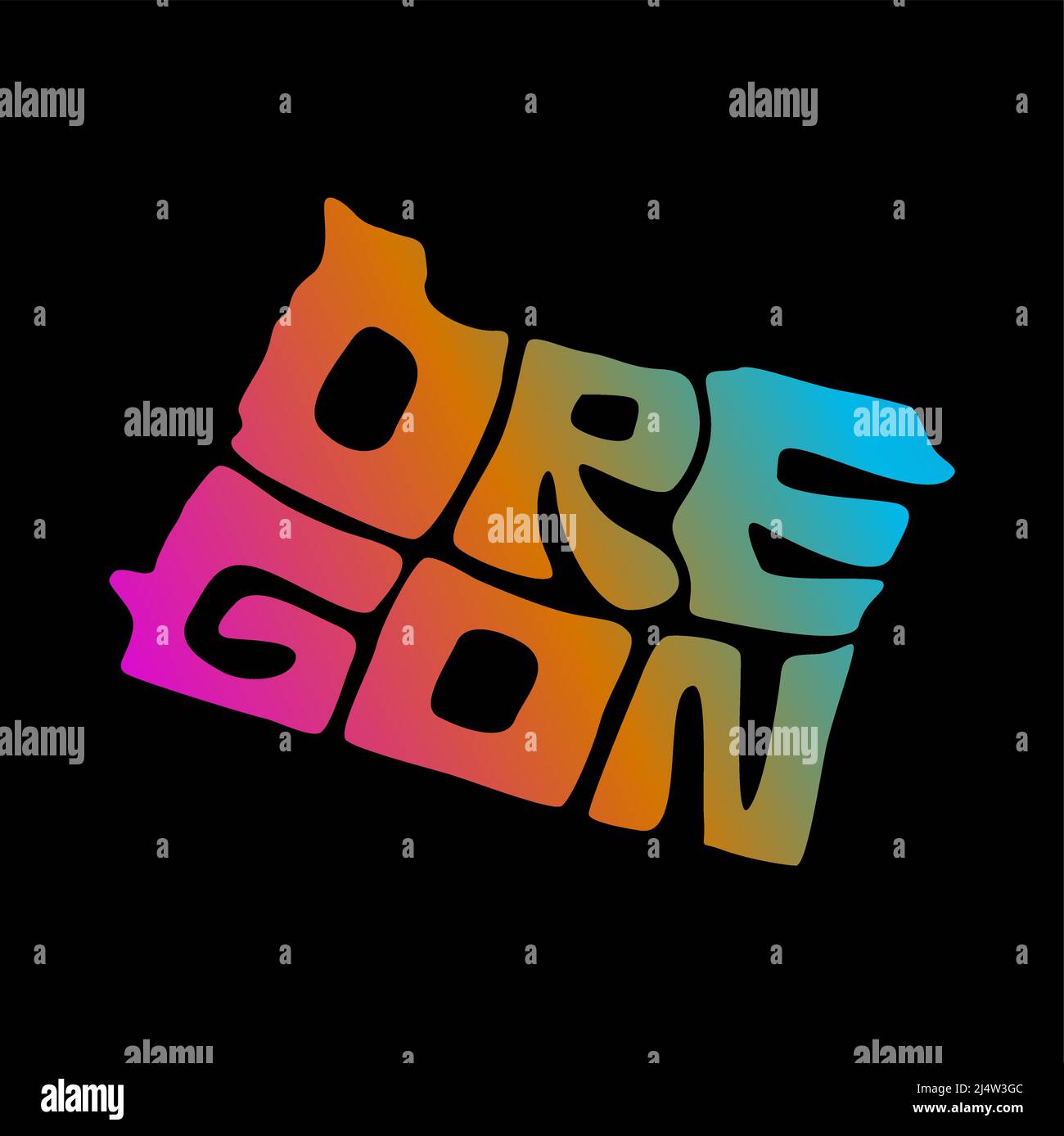 La tipografia della mappa dello stato dell'Oregon. Oregon tipografia. Caratteri dello stato dell'Oregon. Illustrazione Vettoriale