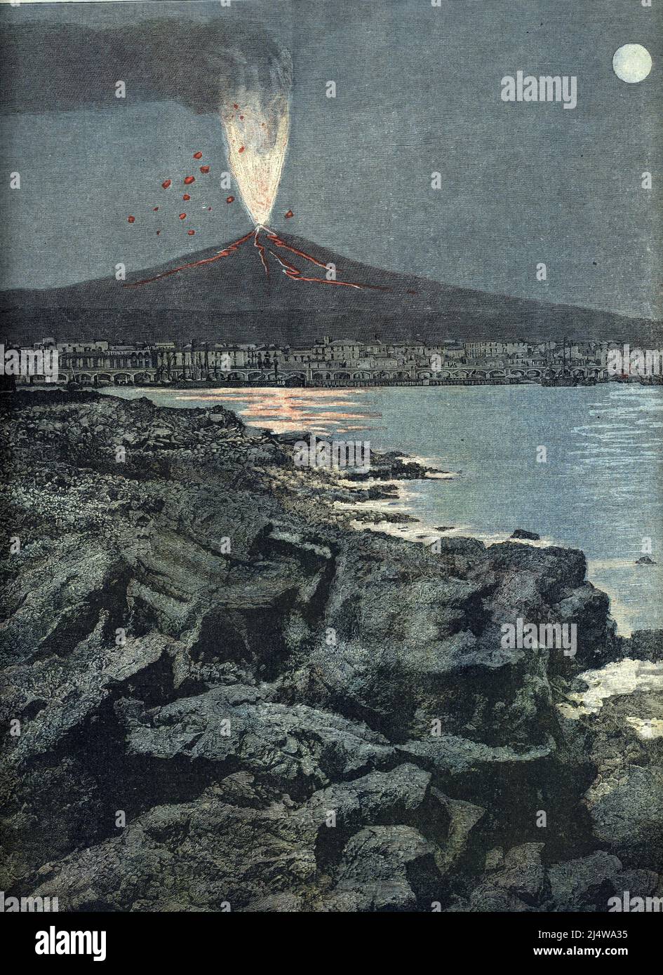 'Eruzione de l'Etna volcan de Sicile en Italie, juillet 1892' (eruzione dello stratovulcano attivo dell'Etna sulla costa orientale della Sicilia, Italia, luglio 1892) Illustrazione tiree de 'le petit journal' 30 juillet 1892 Collection privee Foto Stock