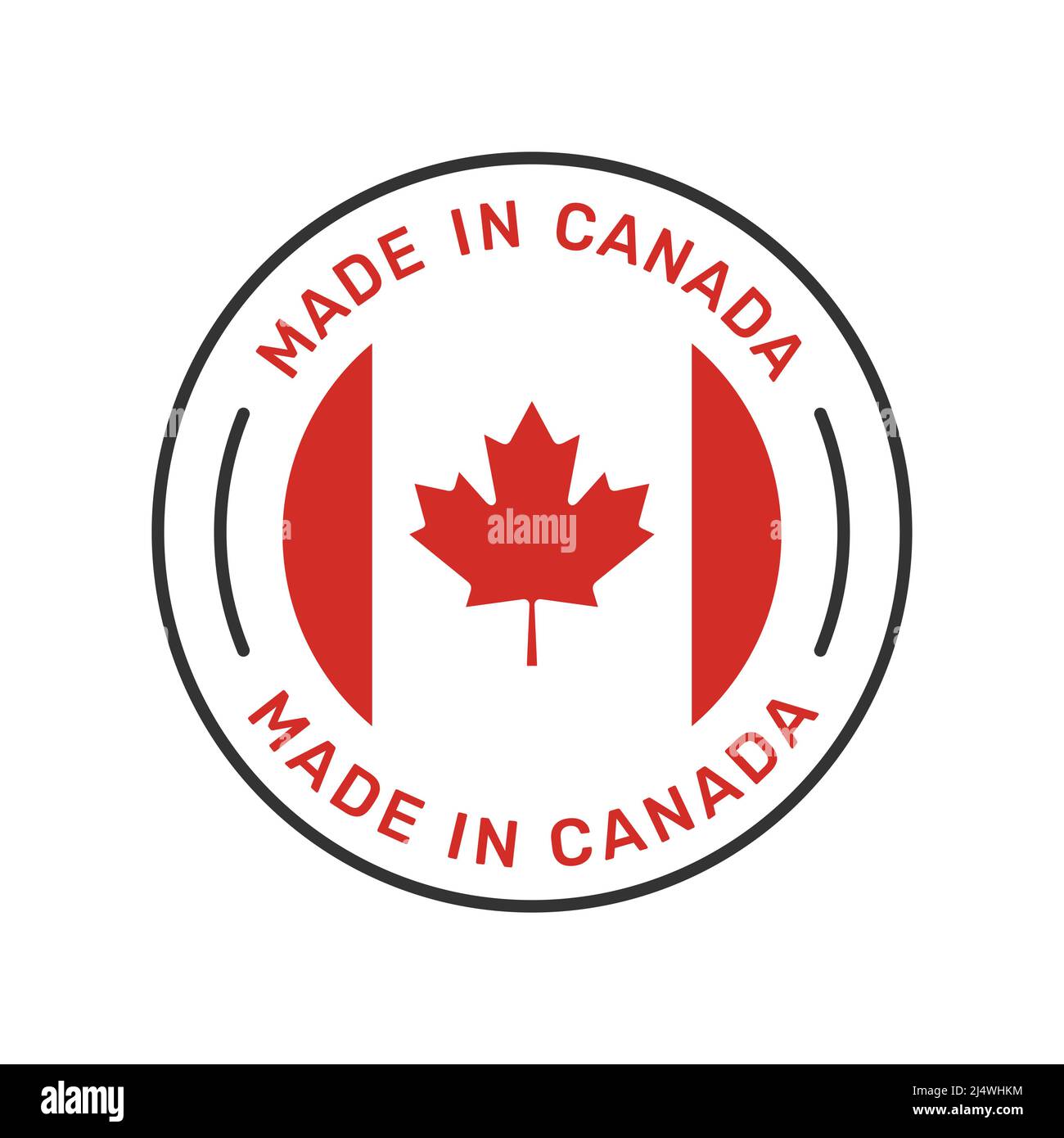 Made in Canada distintivo vettoriale colorato. Etichetta adesiva con bandiera canadese. Illustrazione Vettoriale