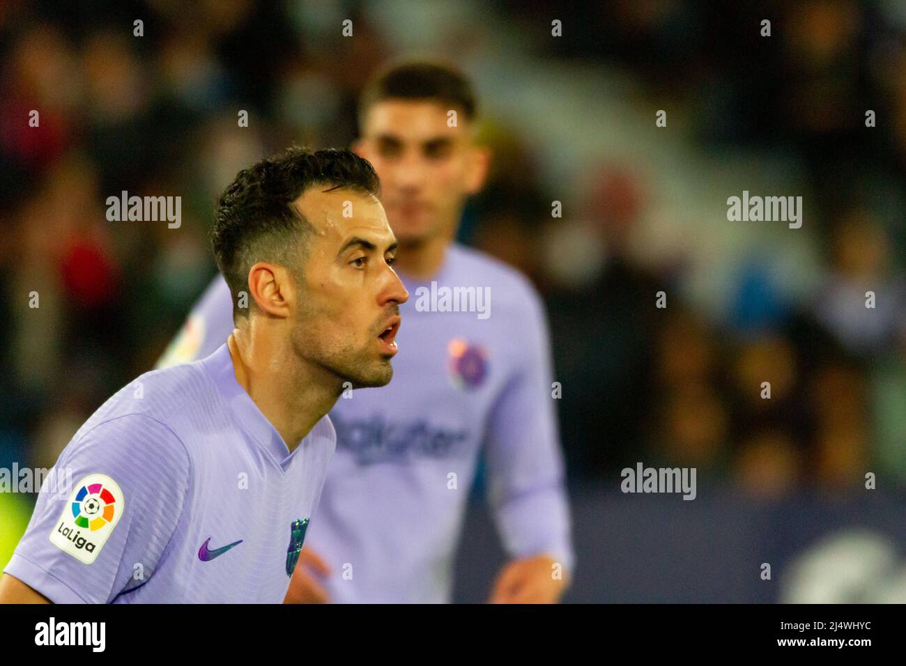 Valencia, (SPAGNA) - 10 aprile 2022 - il giocatore del Club di Calcio di Barcellona Sergio Busquets durante la partita della Santander League contro il Levante U. D. al Foto Stock