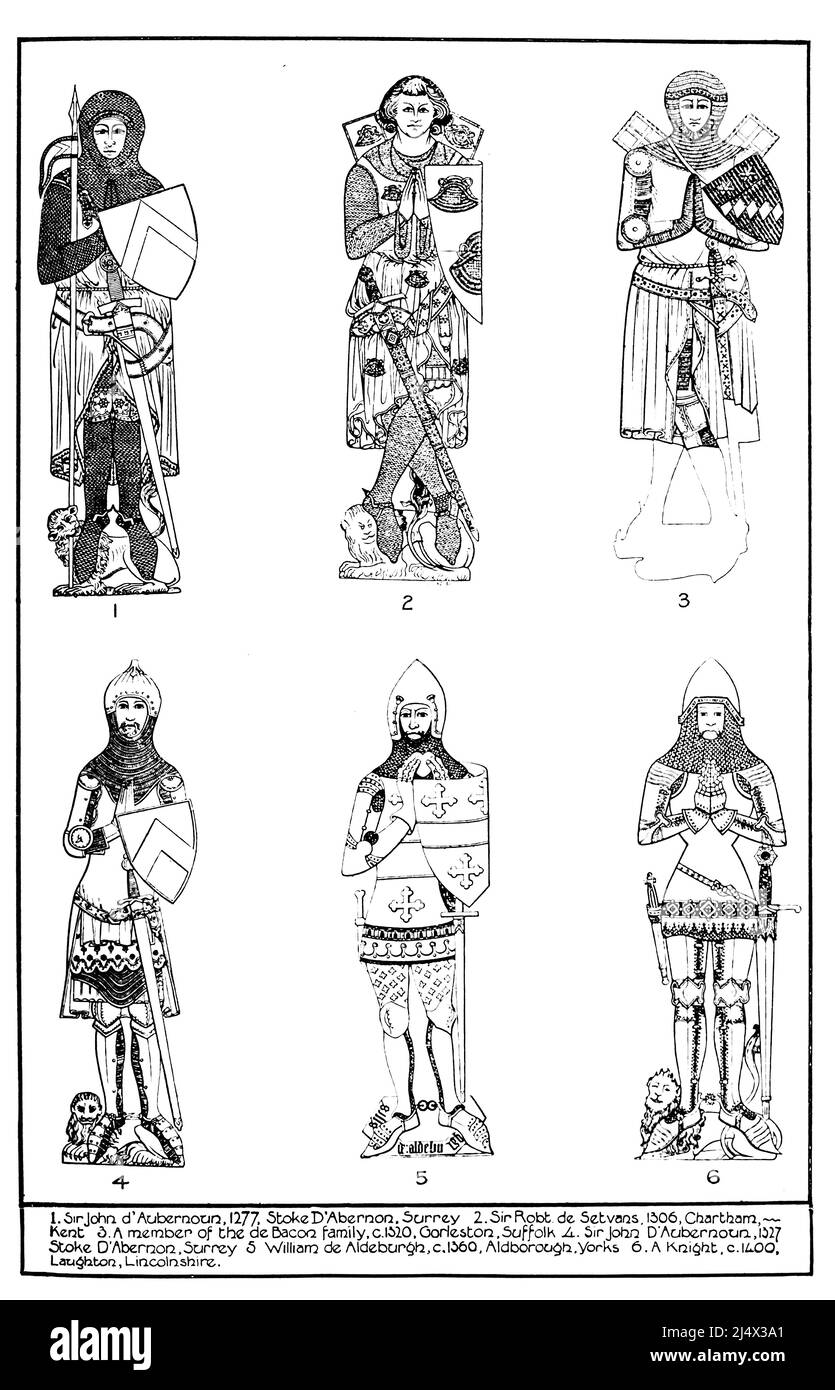 Set di armature del 14th secolo dal libro ' Armor & Weapons ' di Charles John Ffoulkes, Editore Oxford Clarendon press 1909 Foto Stock