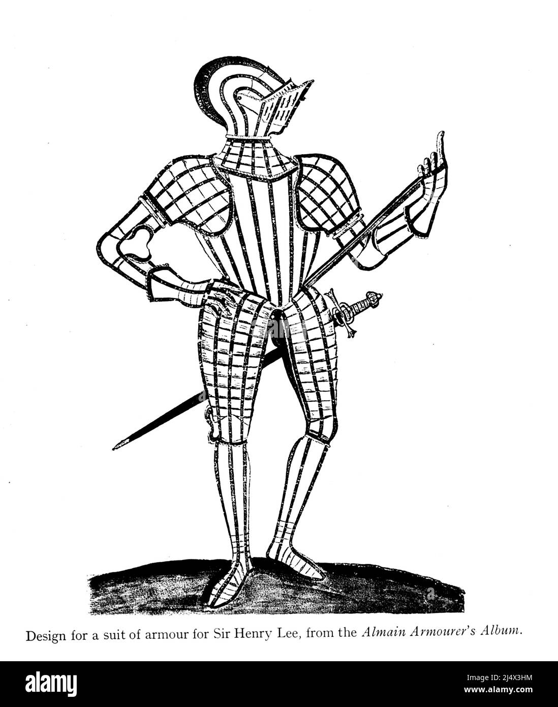 Design per un vestito di armatura per Sir Henry Lee, dal libro ' Armor & Weapons ' di Charles John Ffoulkes, Editore Oxford Clarendon press 1909 Foto Stock