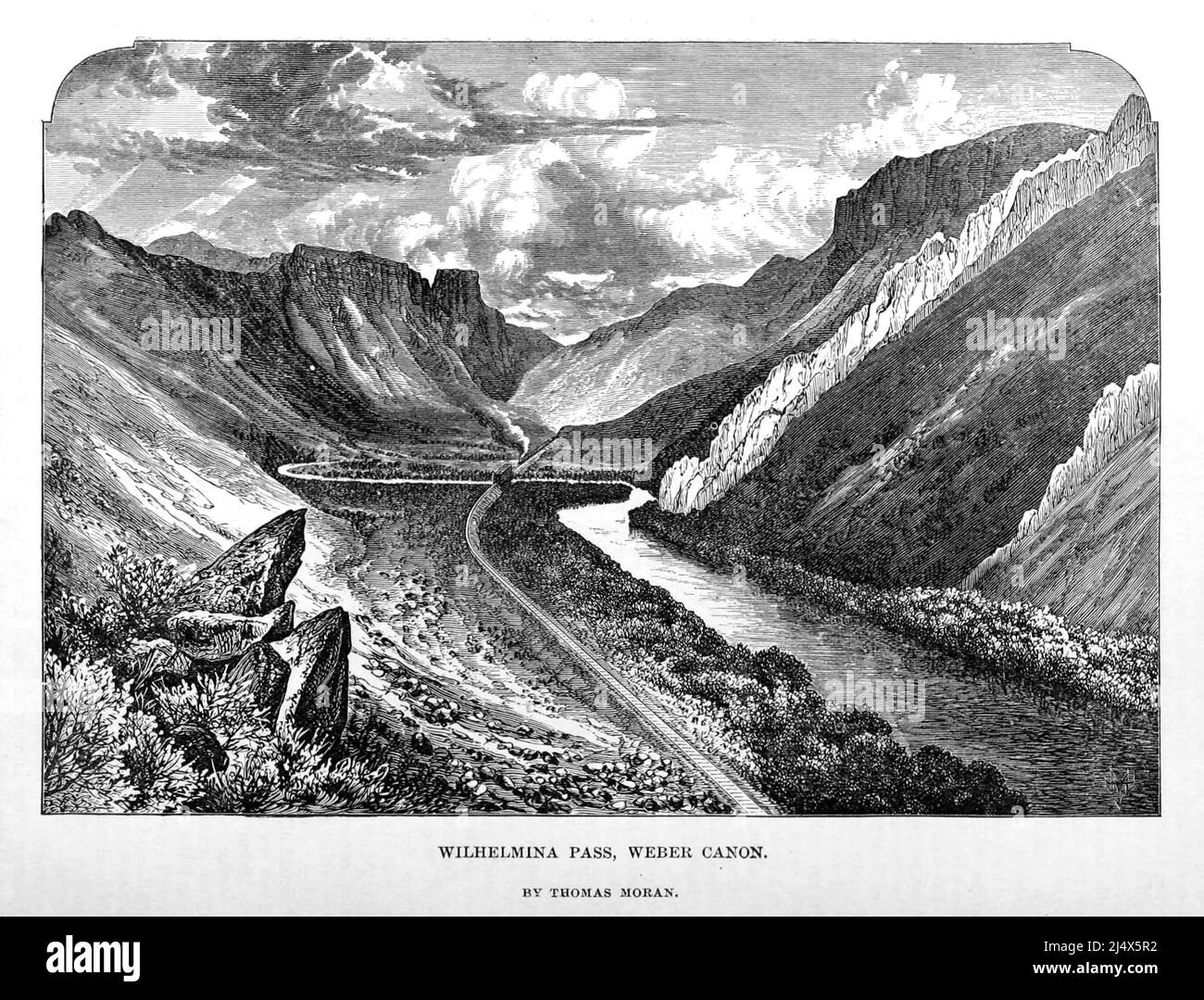 Passo di Wilhelmina, Weber Canyon di Thomas Moran dal libro il turista del Pacifico : guida trans-continentale illustrata di Adams & Bishop di viaggio, dall'Atlantico all'Oceano Pacifico : Contenente descrizioni complete delle rotte ferroviarie in tutto il continente, tutte le località turistiche e luoghi di maggior nota paesaggio in Estremo Ovest, anche di tutte le città, città, villaggi, fortezze degli Stati Uniti, sorgenti, laghi, montagne, itinerari di viaggio estivo, migliori località per la caccia, la pesca, lo sport, e il divertimento, con tutte le informazioni necessarie per il viaggiatore di piacere, minatore, colono, o uomo d'affari: un completo viaggio Foto Stock