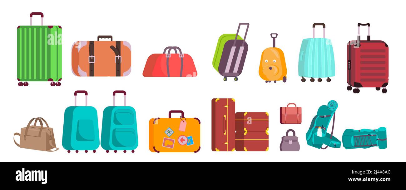 Set di vari bagagli colorati. Illustrazione Vettoriale
