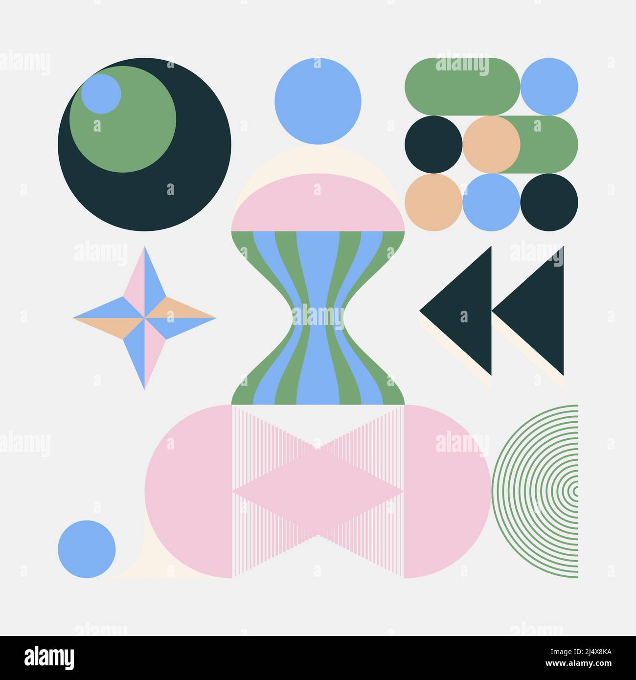 Disegno vettoriale astratto realizzato con varie forme geometriche ed elementi. Grafica geometrica per poster, copertina, arte, presentazione, stampe Illustrazione Vettoriale