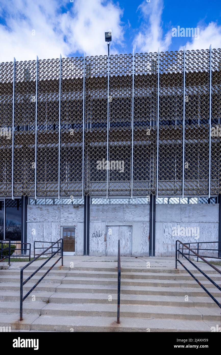 A bordo dell'ingresso, la Reynolds Metals Company ex Great Lakes, sede regionale delle vendite, da Minoru yamasaki, Southfield, Michigan, USA Foto Stock