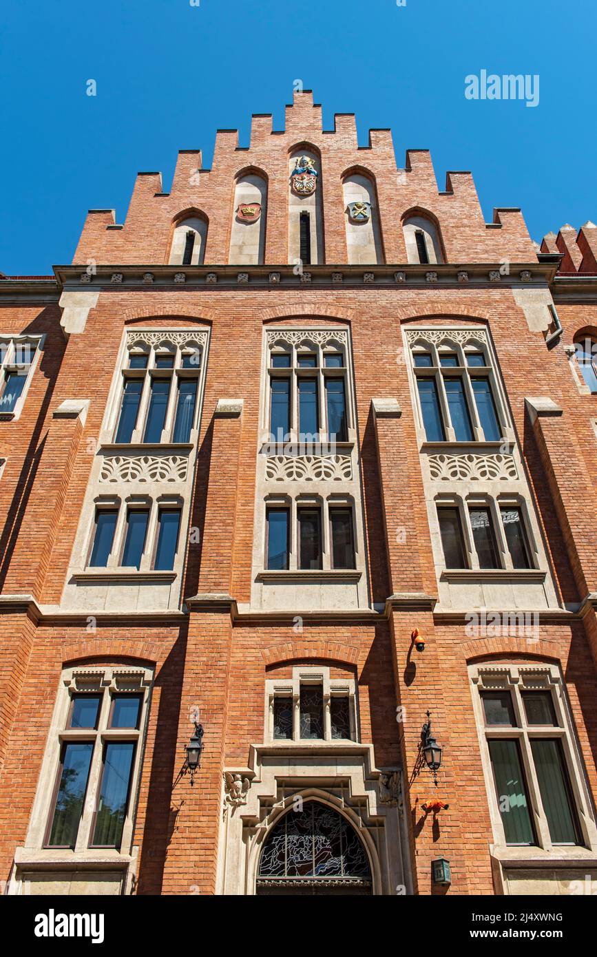 Architettura dell'Università Jagellonica - edificio in mattoni rossi, Cracovia, Polonia Foto Stock