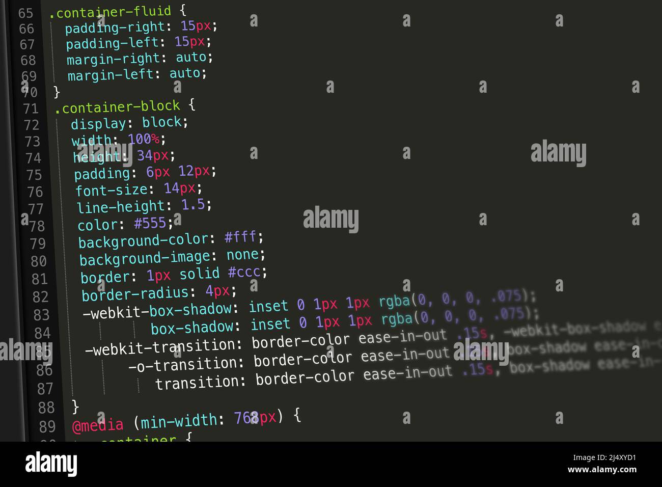 Schermata del codice CSS dello schermo del computer Foto Stock