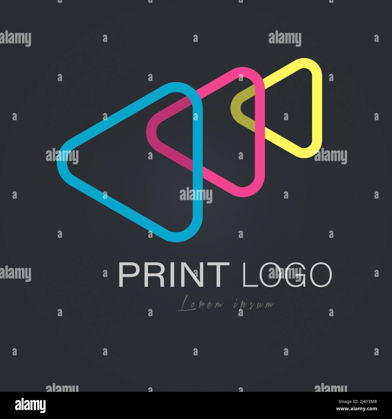 Logo astratto con triangoli colorati intersecanti. Illustrazione di un logo, un adesivo o un adesivo. Stile piatto Illustrazione Vettoriale