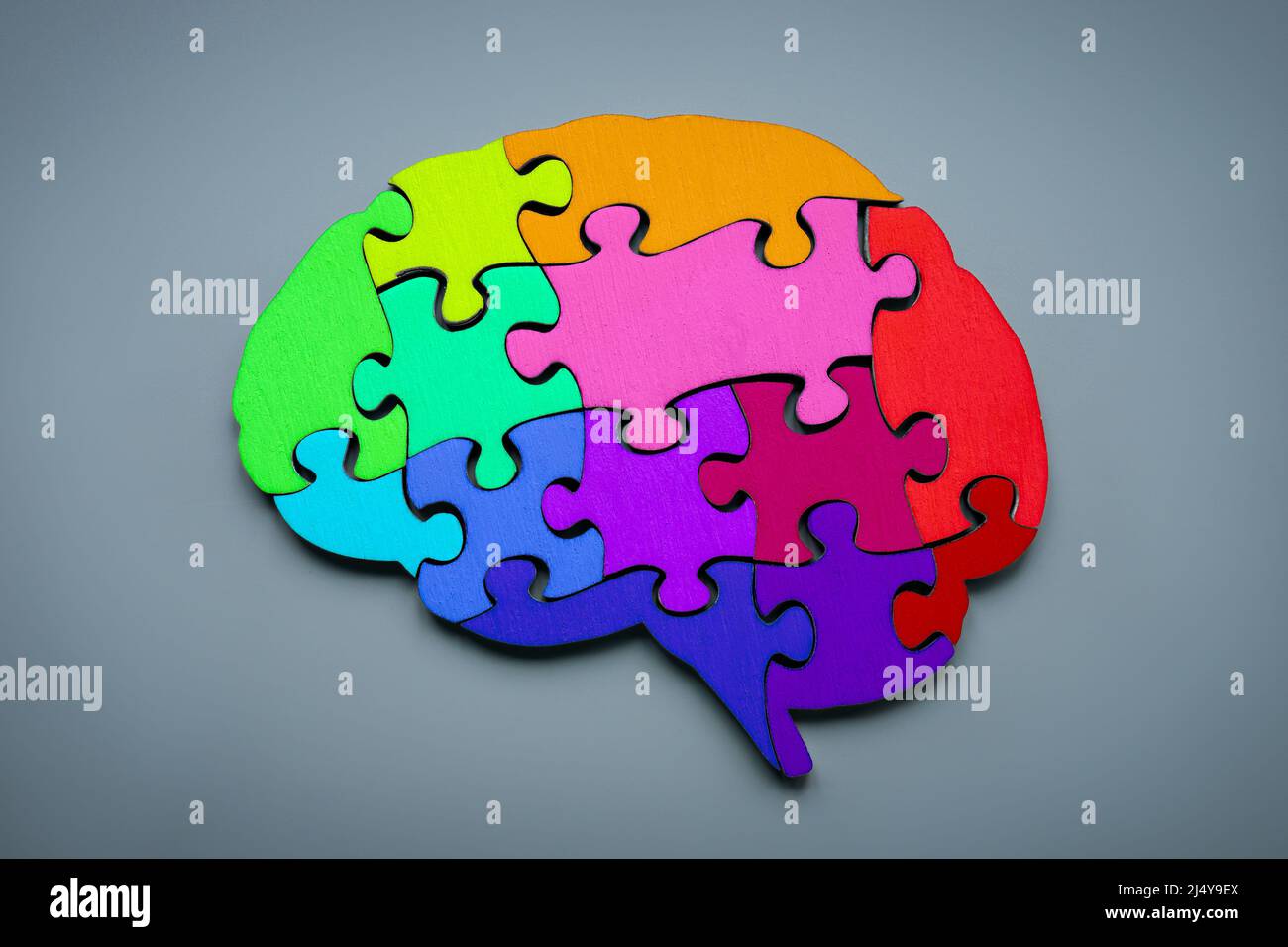 Concetto di Neurodiversity. Cervello da pezzi di puzzle colorati. Foto Stock