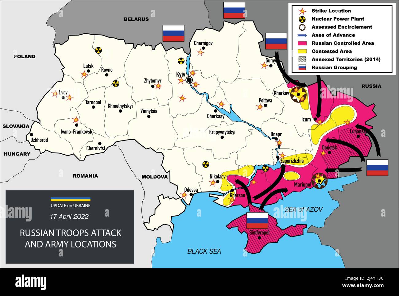 Guerra in Ucraina mappa aprile Illustrazione Vettoriale