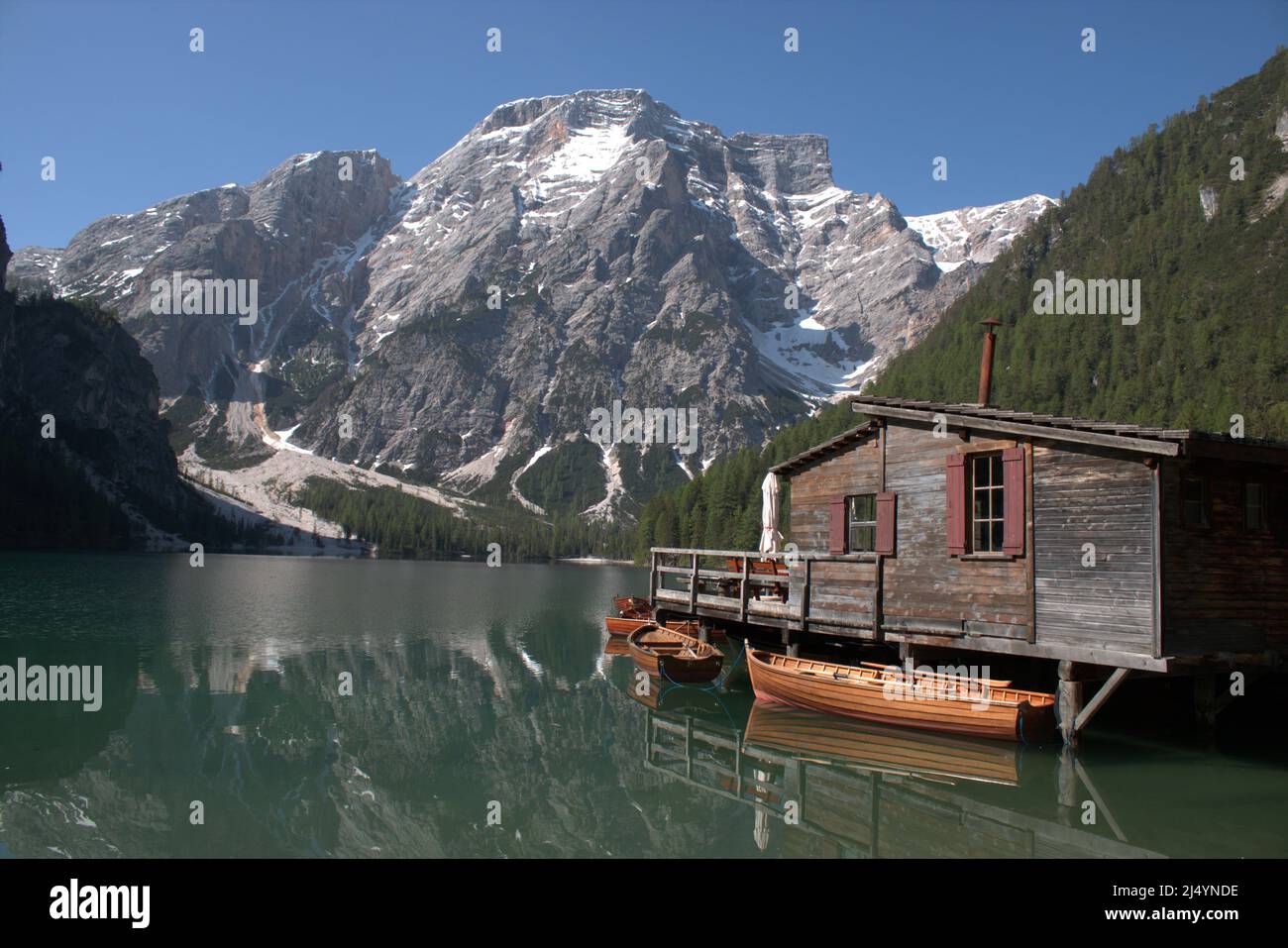 Lago di Braies Foto Stock