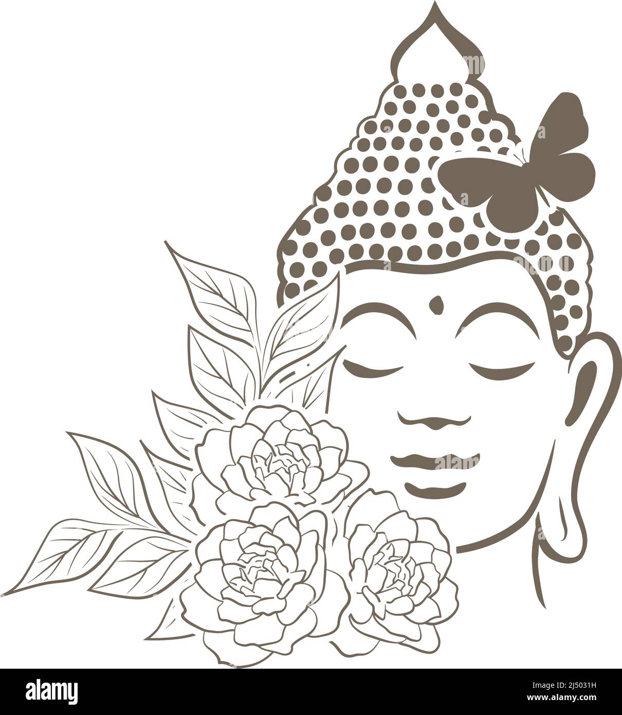 Il Buddha con fiori Illustrazione Vettoriale