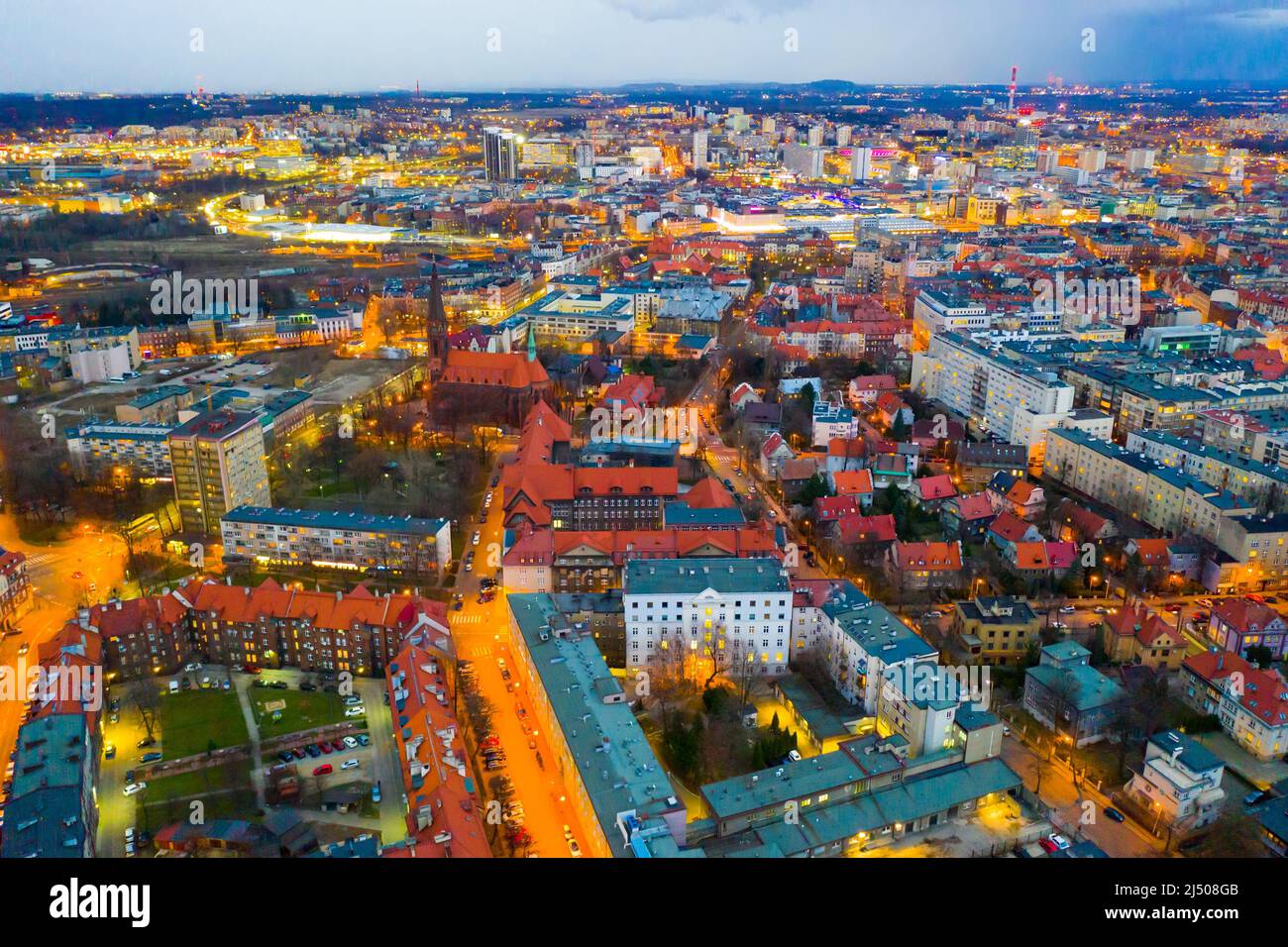 Vista aerea sulla città di Katowice. Foto Stock