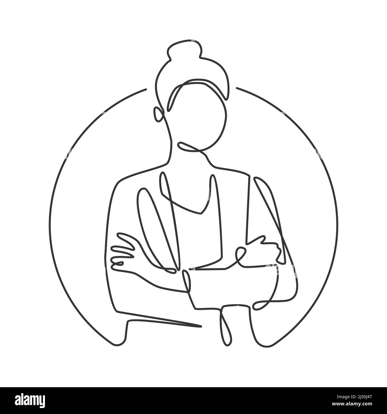 Business Woman Office Work concetto dipendente linea continua disegno illustrazione Illustrazione Vettoriale