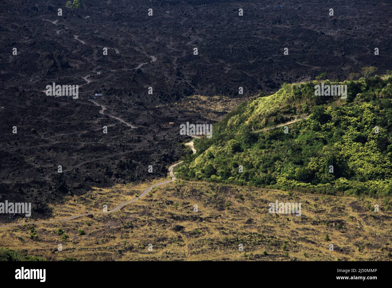 Paesaggio vulcanico sulle pendici del Monte Batur a Kintamani, Bangli, Bali, Indonesia. Foto Stock