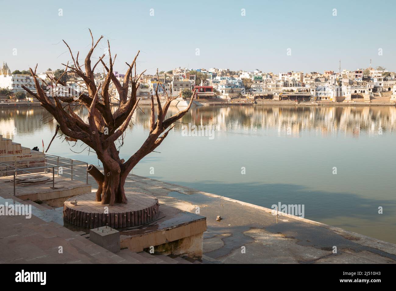 Ghat e il lago Pushkar in Pushkar, India Foto Stock