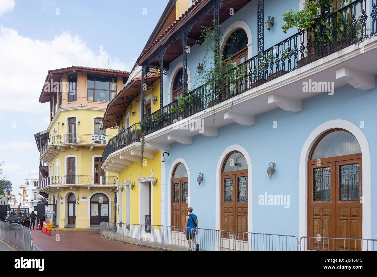 Architettura d'epoca nel quartiere vecchio (casco Viejo), Città di Panama, Provincia di Panama, Repubblica di Panama Foto Stock