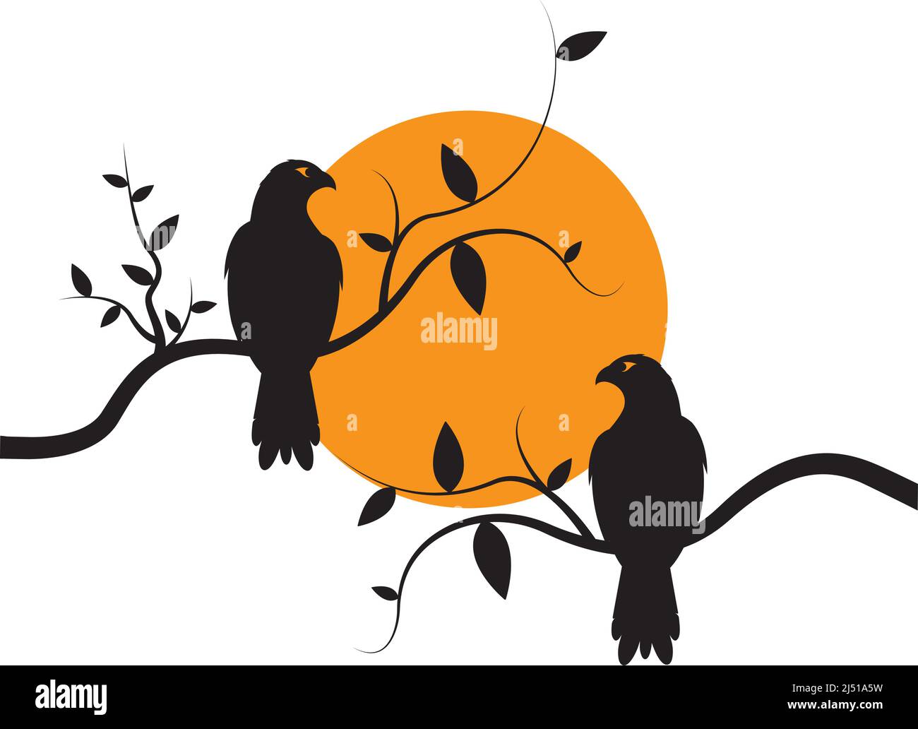 Uccelli Hawk su ramo, vettore. Hawk uccello illustrazione isolato su sfondo bianco. Arte da parete, grafica, decalcomanie da parete Illustrazione Vettoriale