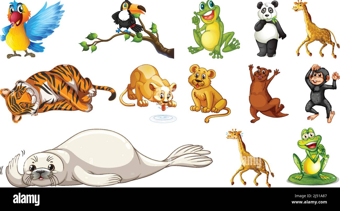Animali selvatici su sfondo bianco illustrazione Illustrazione Vettoriale