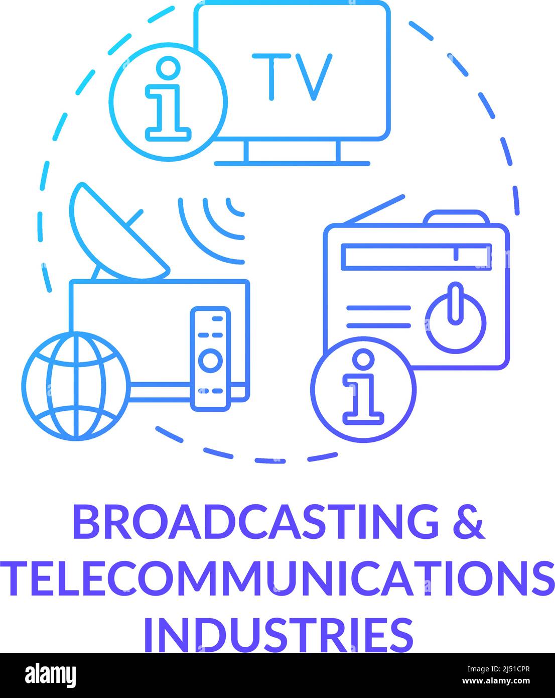 Icona del concetto di gradiente blu per le industrie di radiodiffusione e telecomunicazioni Illustrazione Vettoriale