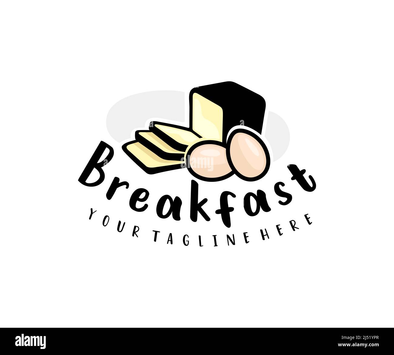 Colazione, pane, uova, pasti e cibo, logo design. Ristorazione, mensa, ristorante e ristorante, disegno vettoriale e illustrazione Illustrazione Vettoriale
