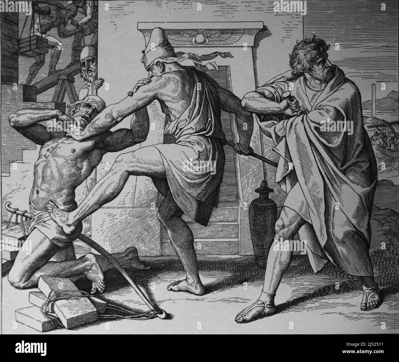 Mosè vendica il maltrattamento del collega ebraico. Esodo. Incisione di Julius Schnorr von Carolsfeld (1794-1872) Foto Stock