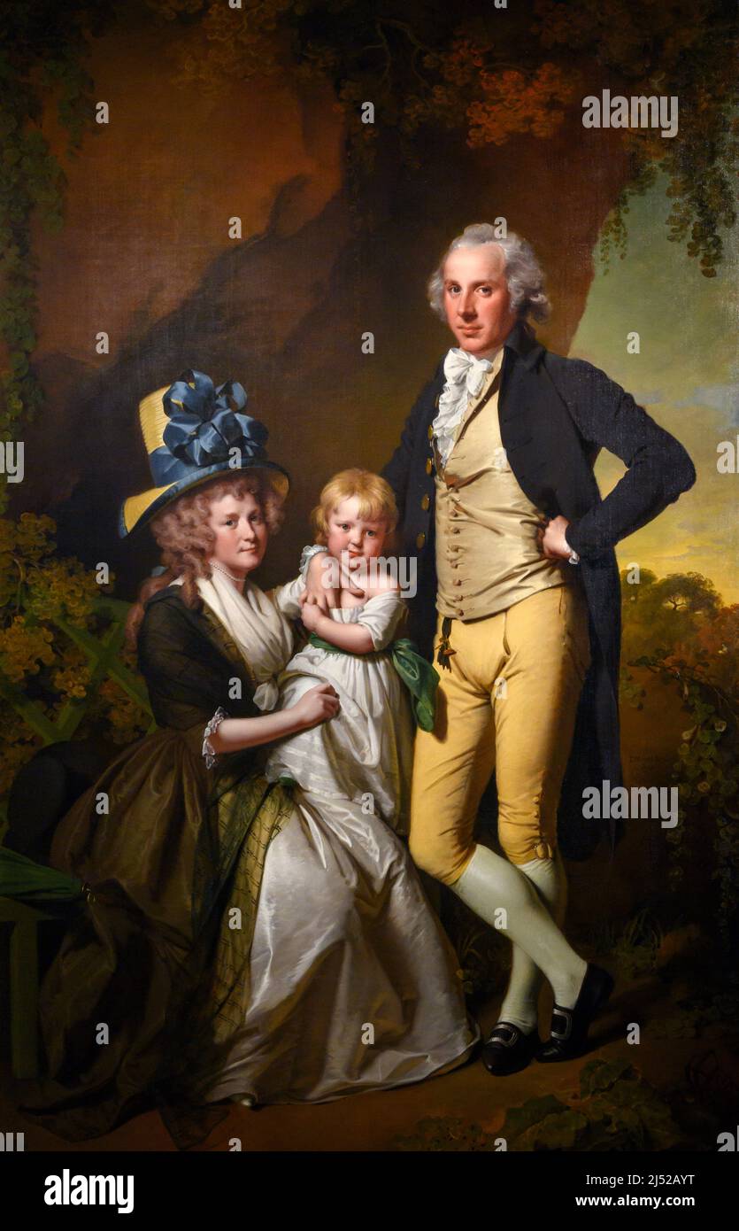 Ritratto di Richard Arkwright junior con sua moglie Mary e la figlia Anne di Joseph Wright di Derby (1734-1797), olio su tela, 1790 Foto Stock