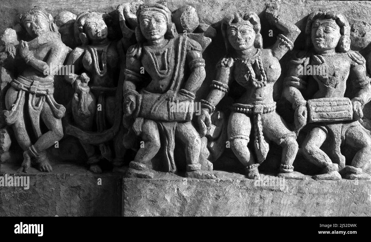 Hoysaleswara Tempio scultura lavoro Halebidu Karnataka India, 12th-secolo tempio indù dedicato a Shiva, è il più grande monumento in Halebidu. Foto Stock