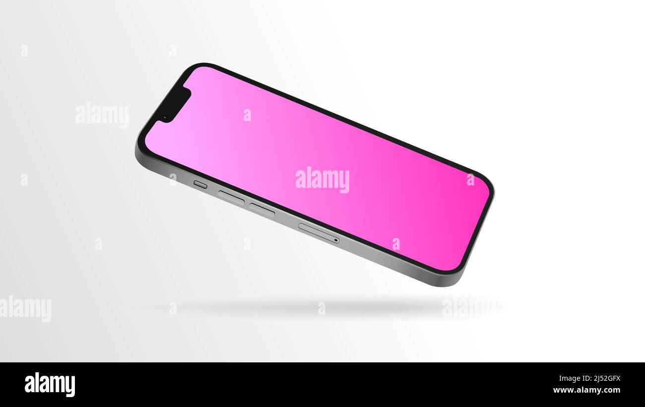 Smartphone Mockup con schermo sfumato rosa. Template modificabile, angolo diagonale. Illustrazione vettoriale Illustrazione Vettoriale