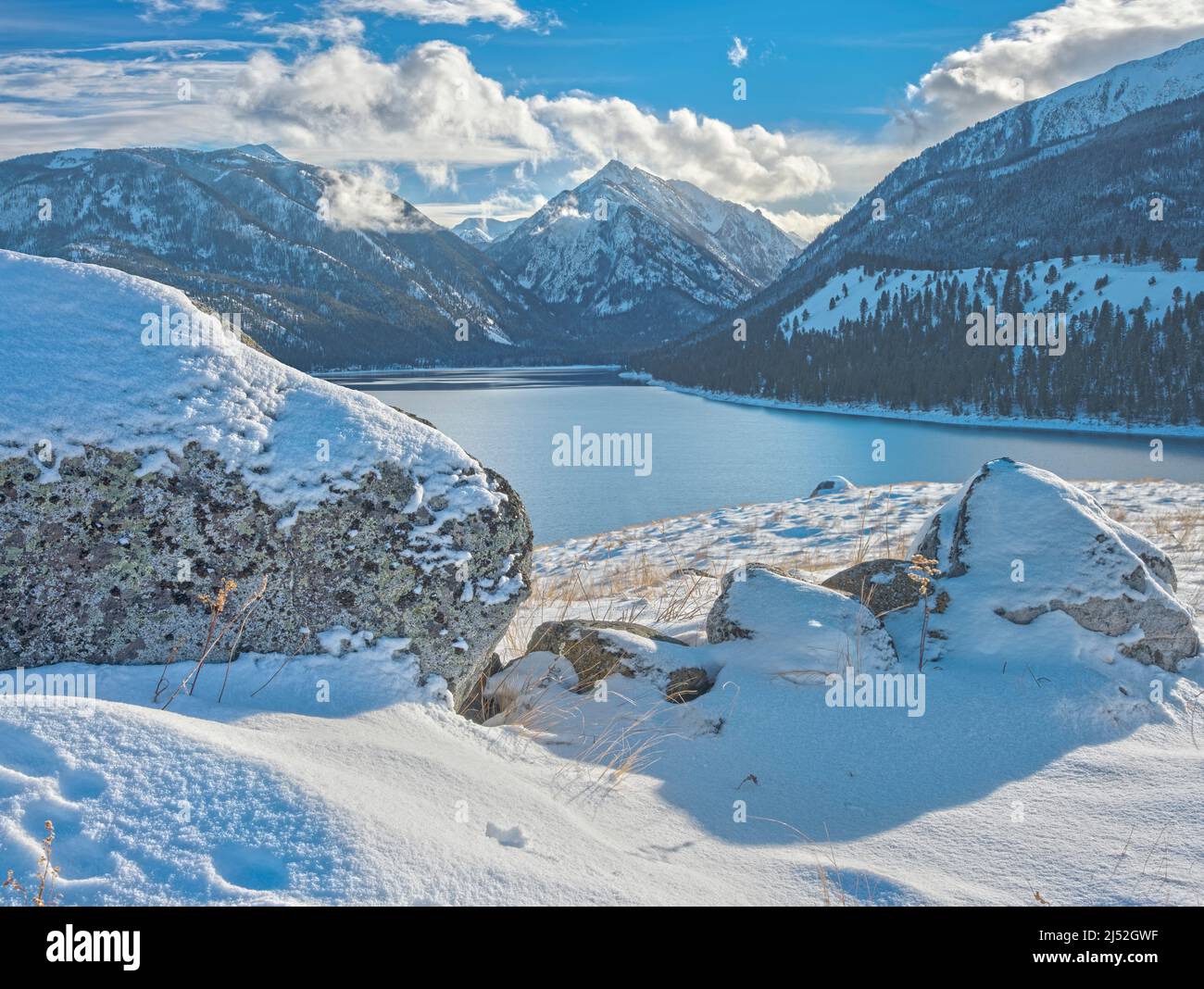 Massi erratici sul terminale moraine, Wallowa Lake, Oregon Foto Stock