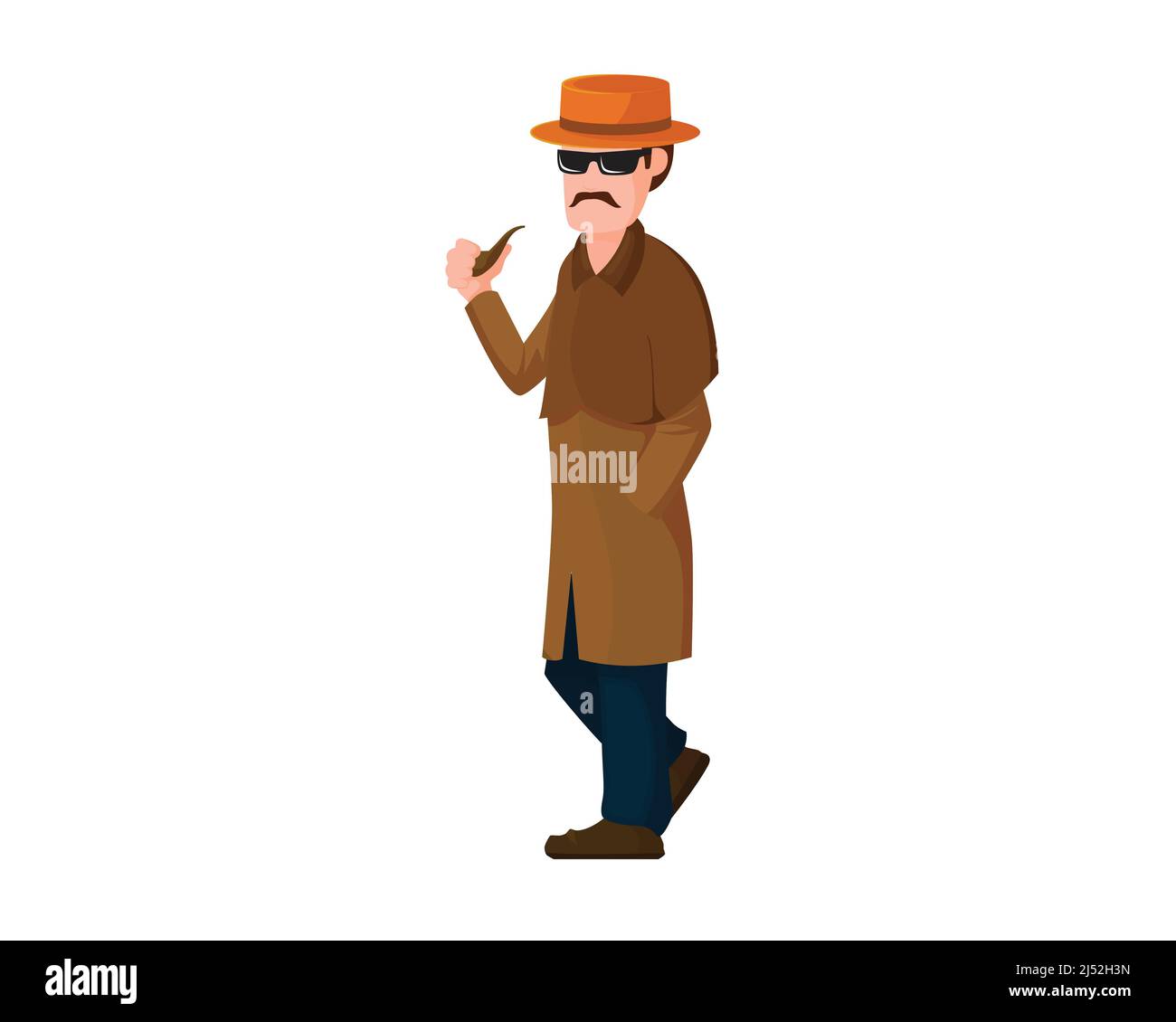 Un uomo detective con tubo fumante e vettore di illustrazione di gesto freddo Illustrazione Vettoriale