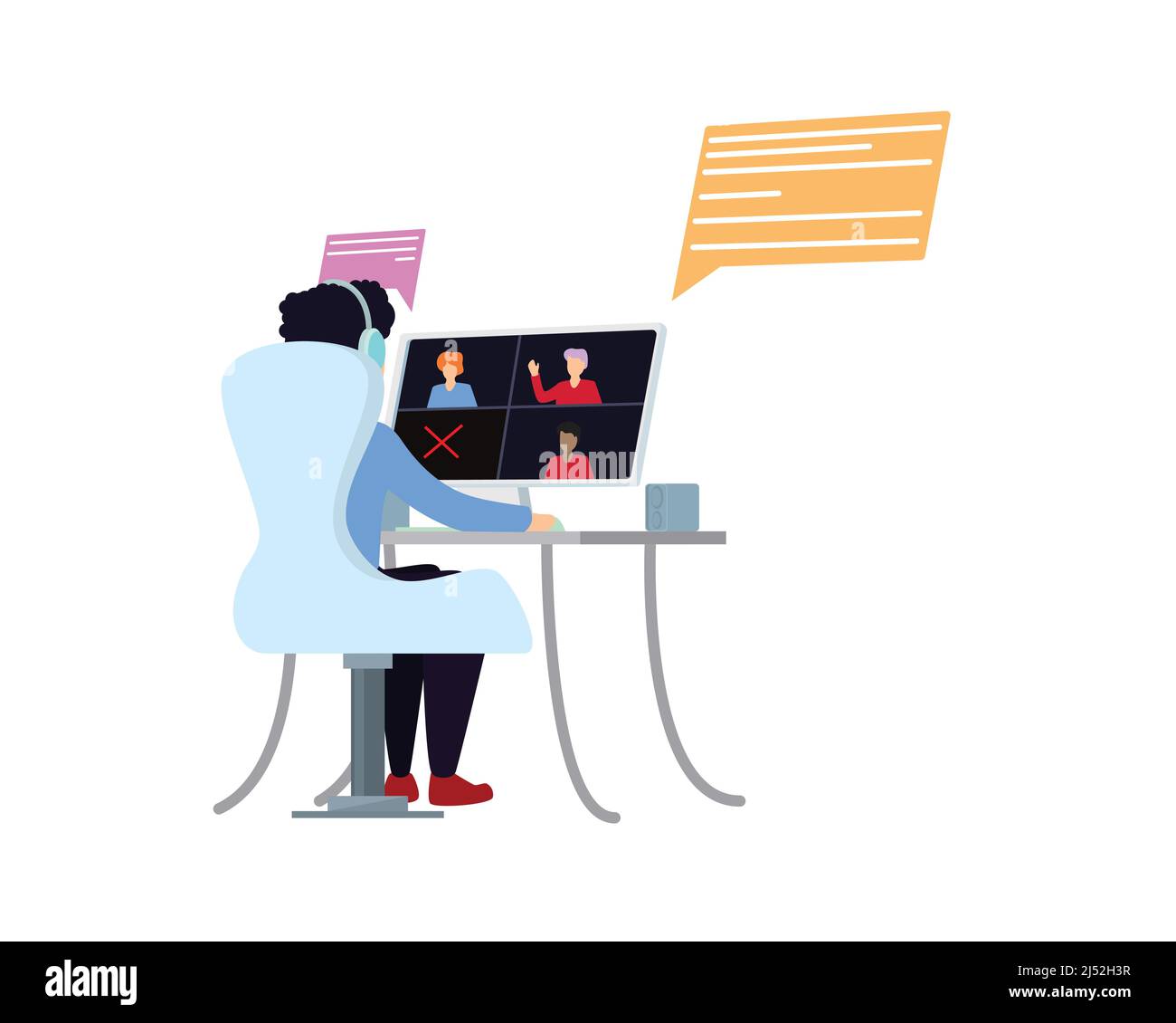 Un uomo che ha Video Conferenza Illustrazione Vector Illustrazione Vettoriale
