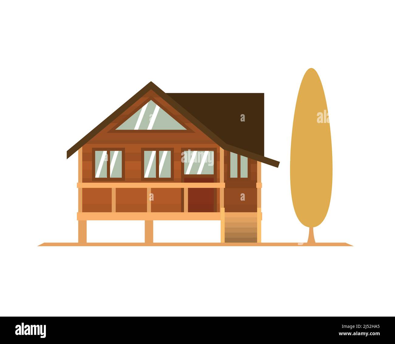 Dettagliato accogliente casa con albero Illustrazione Vector Illustrazione Vettoriale