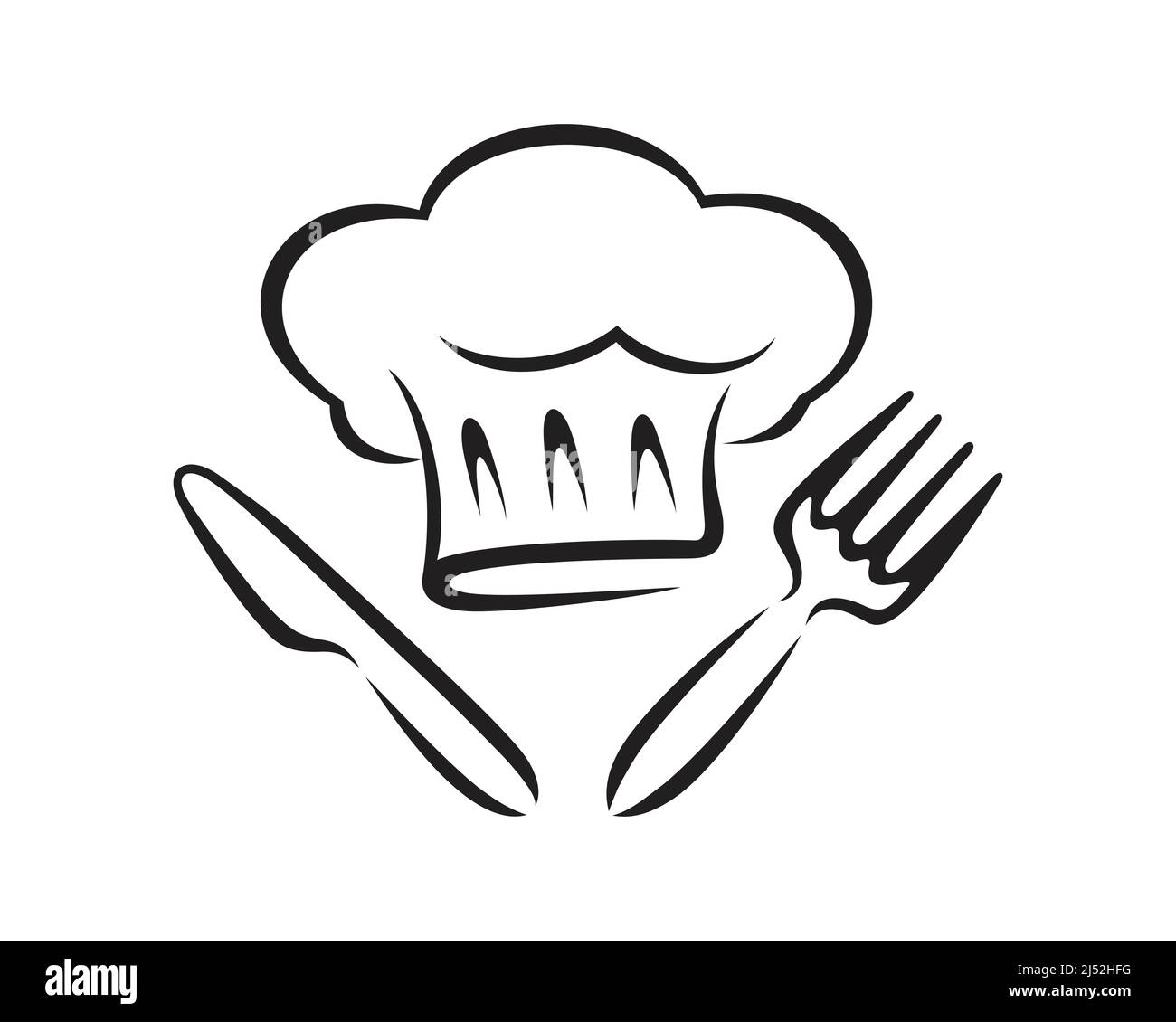 Cappello Chef semplice con simbolo di coltello e forchetta in stile silhouette Illustrazione Vettoriale