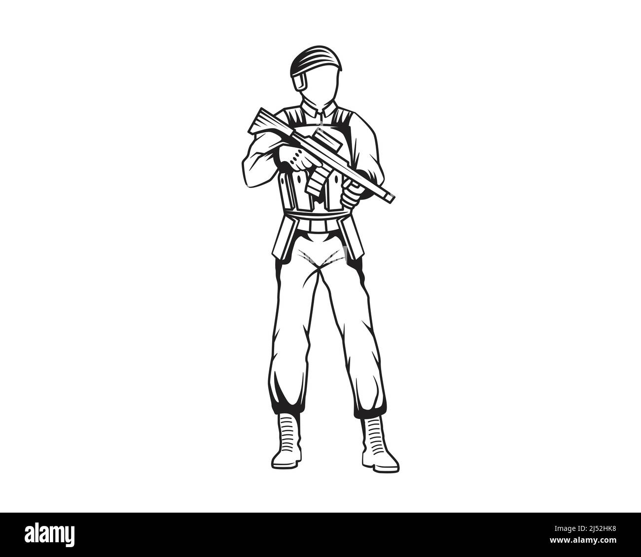 Soldier con Steady Gesture Illustrazione con Silhouette stile Vector Illustrazione Vettoriale