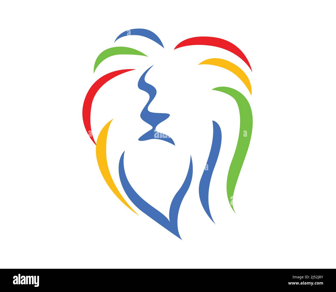 Semplice simbolo colorato con vista frontale della testa del Leone e stile Silhouette Illustrazione Vettoriale